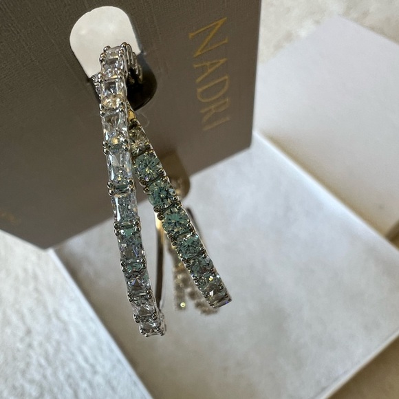 Nadri Isle Cubic Zirconia Crossed Hoop Earrings RHODIUM NWT - Picture 10 of 12